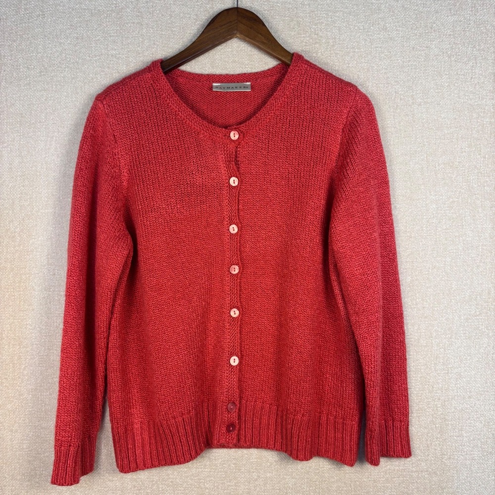 Haymaker Womens Coral Reddish Pink Button Front Soft Knit Cardigan Sweater Large